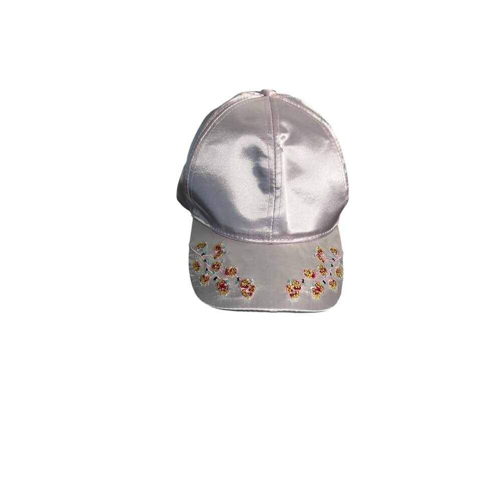 Women’s Pink Satin Baseball Cap with Floral Embroidered